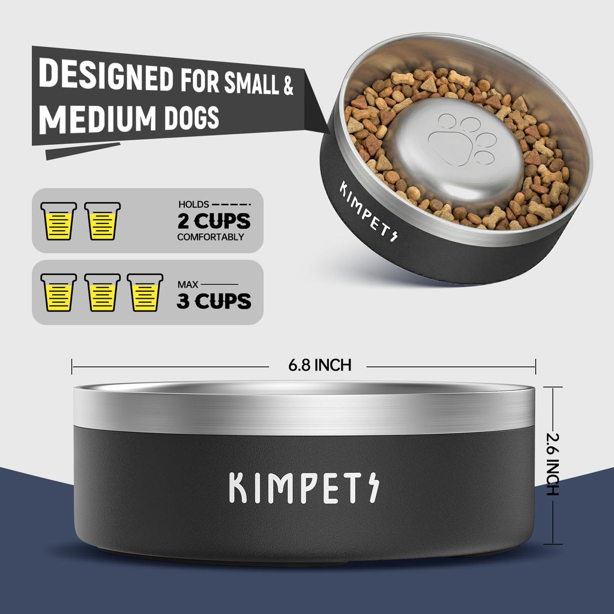 Black 2 Cups Stainless Steel Non-Slip Dog Slow Feeder Bowl Z5618