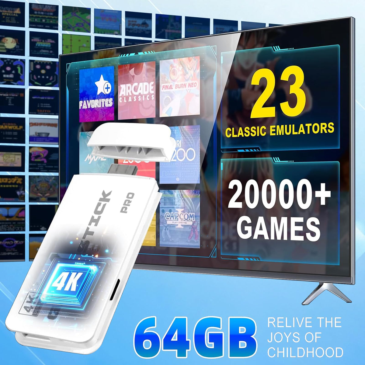 Wireless Retro Gaming Console Game Stick with 4K HDMI Output and 2 Wireless Controllers D42877