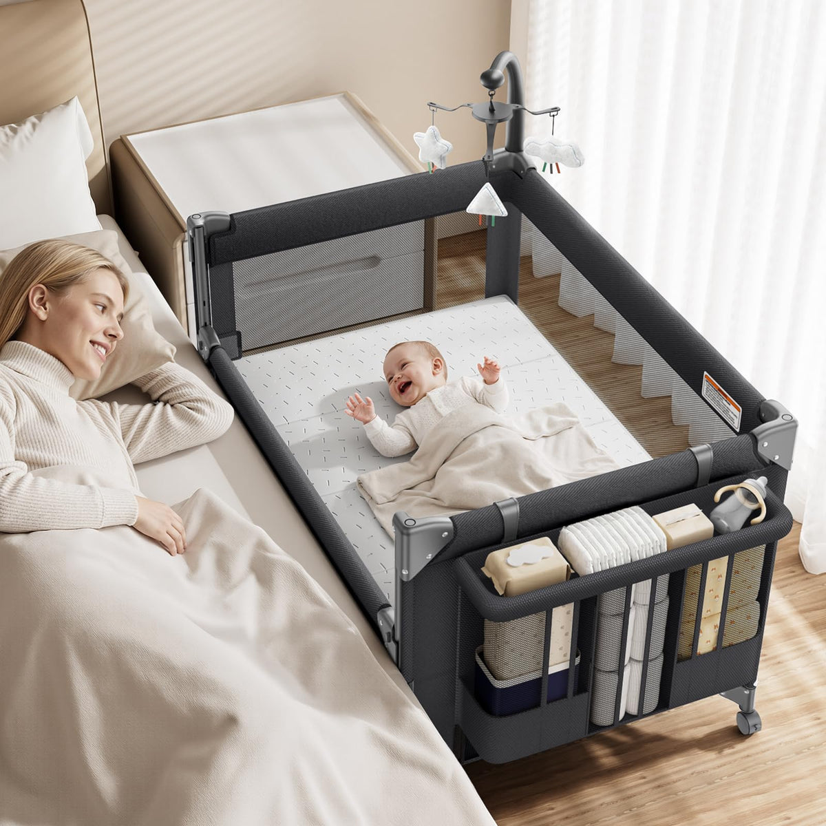 Baby Bassinet, Pack and Play, Bedside Crib Sleeper I561374