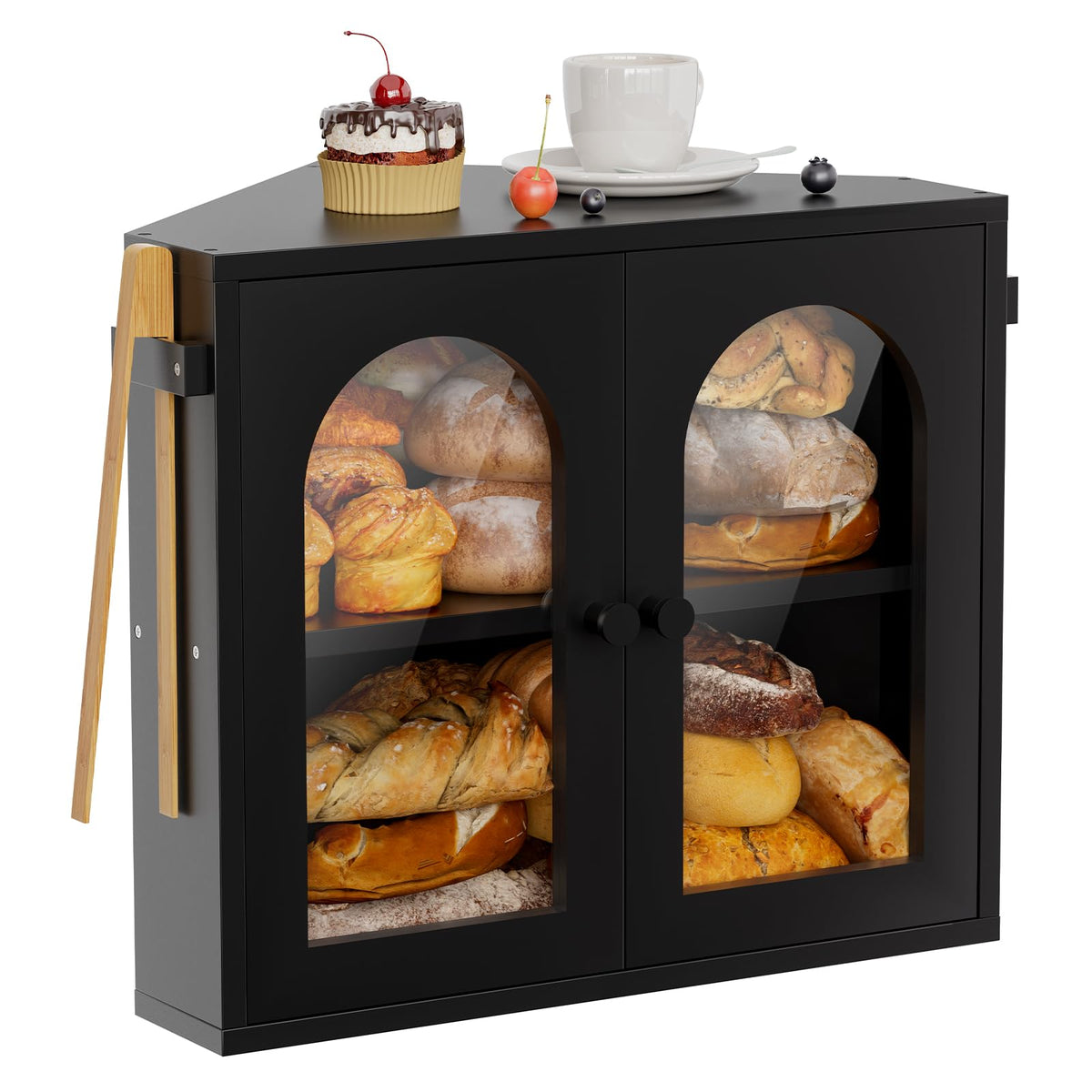 2 Tier Corner Bread Box with Acrylic Door S5711