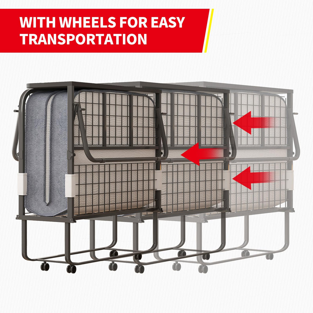 Folding Bed with 5" Memory Foam Mattress and 4 Lockable Wheels F470
