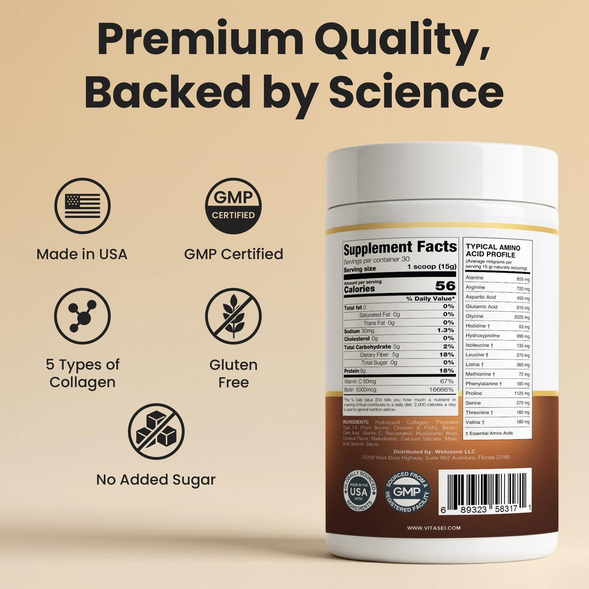 Hydrolyzed Collagen Peptide Powder Drink Chocolate Flavored 16oz R89204