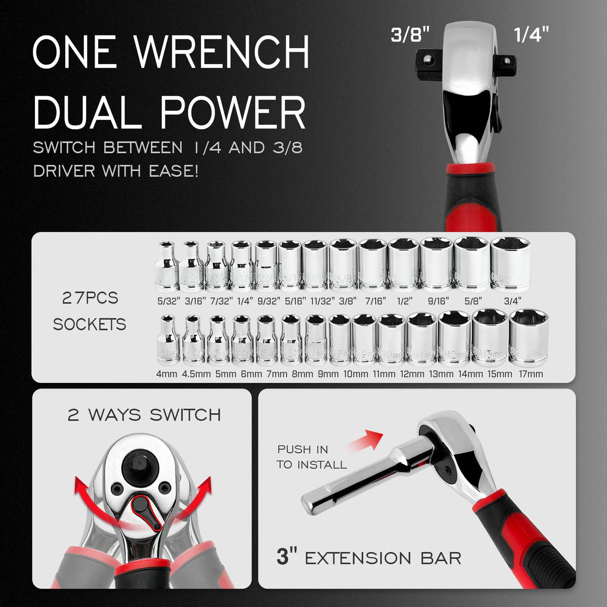 53-Piece Socket Ratchet Wrench Set with Ratcheting Screwdriver T8396