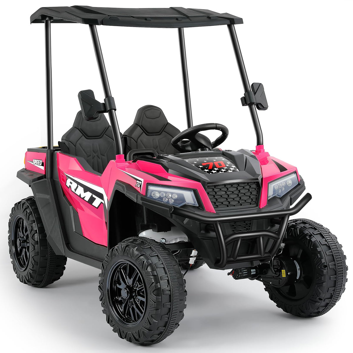 24V 2 Seater Ride on Car with Sun Shade Dump Bed Shovel Hot Pink X2957