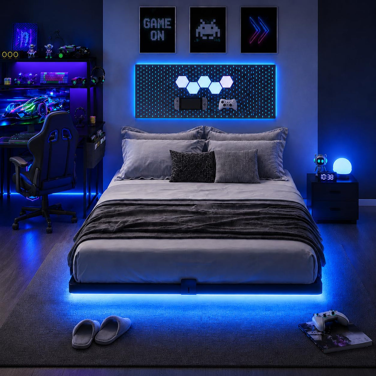 Full Size Floating Bed Frame with LED Lights W141