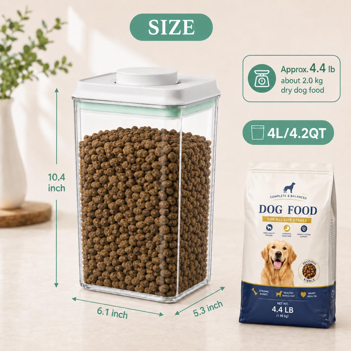 Airtight Pet Food Storage Container 4.2Qt with Lid and Scoop T138611