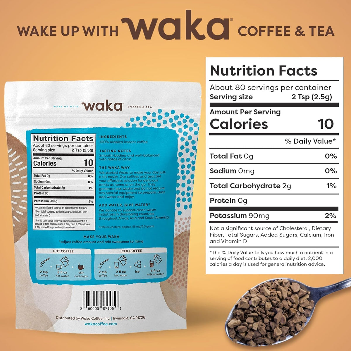 Instant Coffee, Colombian Medium Roast, 80 Cups, 8 oz Bag F92052