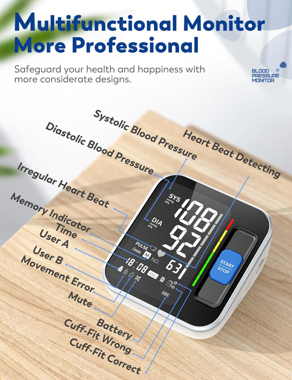 Upper Arm Blood Pressure Monitor with Backlight Display 2 Users Memory D65305