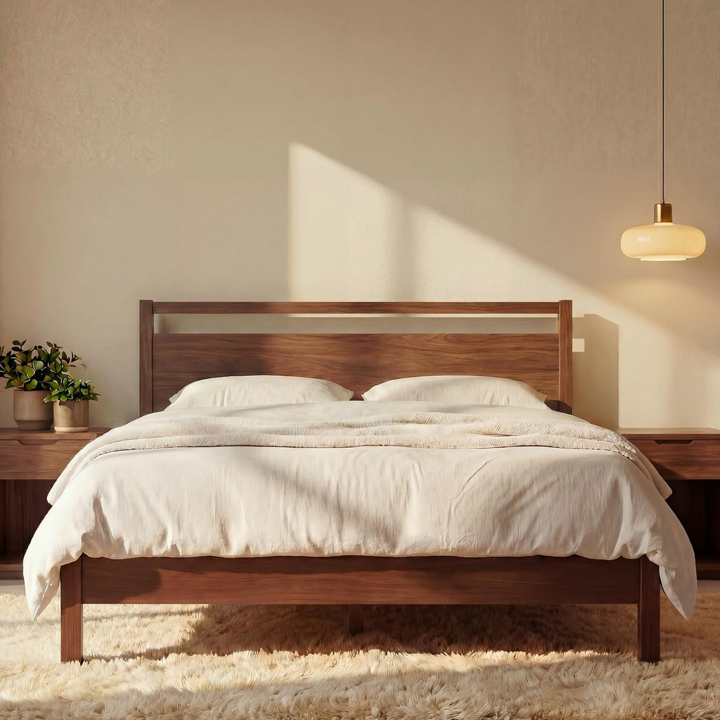 Cherry King Wood Platform Bed Frame with Headboard B5226