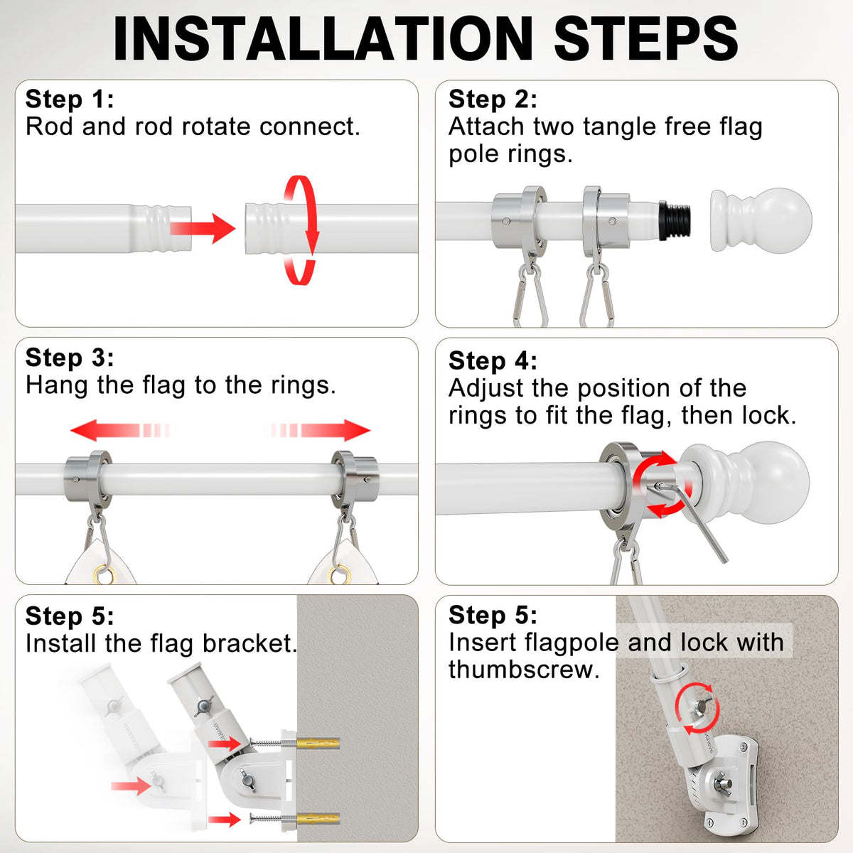 6 Ft Stainless Steel Adjustable Flag Pole Kit P661