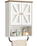 White and Walnut Bathroom Wall Cabinet with Towel Bar J797357