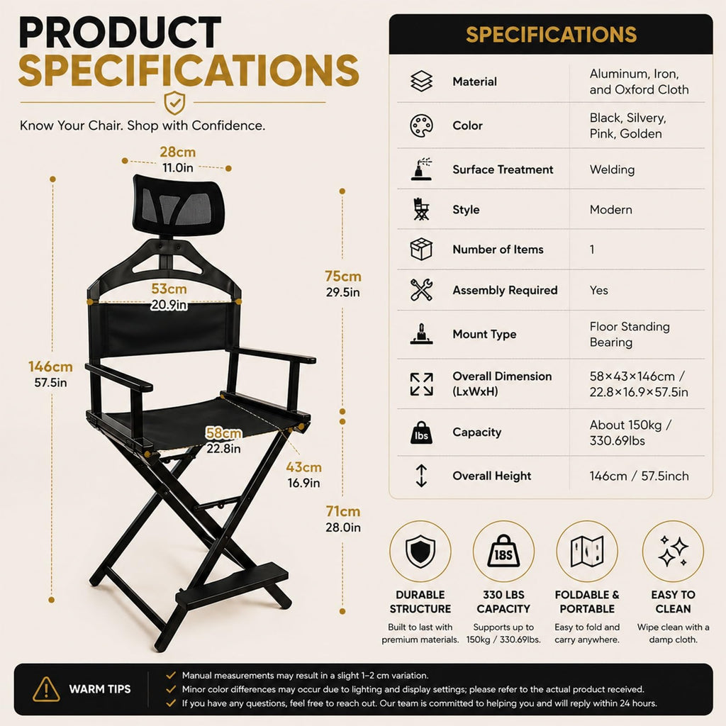 Gold Extra Tall Foldable Makeup Chair C446