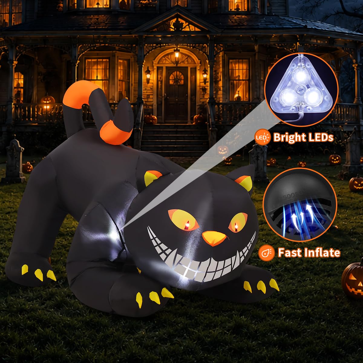 6 FT Halloween Inflatable Black Cat with LED Lights Y132