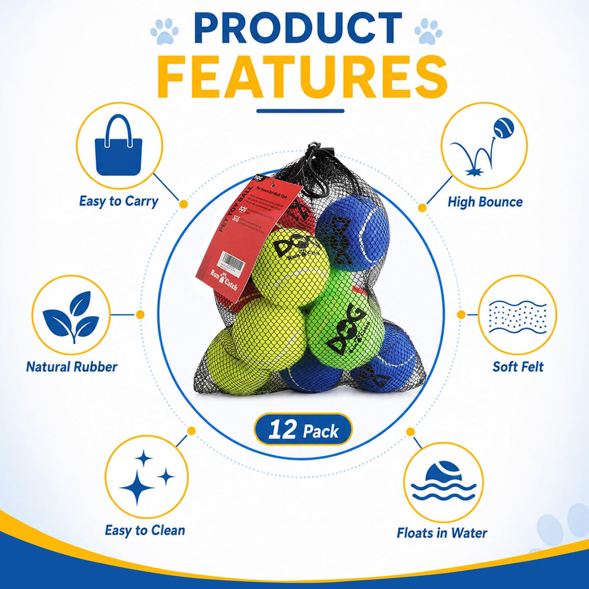 12 Pack Colorful Dog Toy Balls Y2475