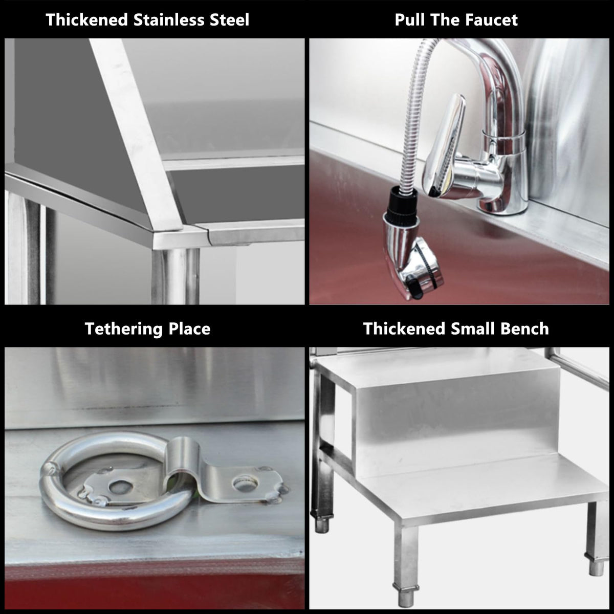 47 Inch Stainless Steel Dog Grooming Tub with Walk-in Stairs X87635