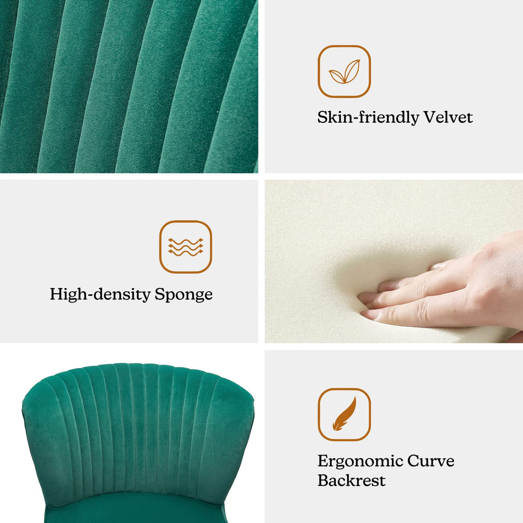Velvet Accent Chair Set of 2 Emerald Green Wingback Armless Slipper Chair H6854