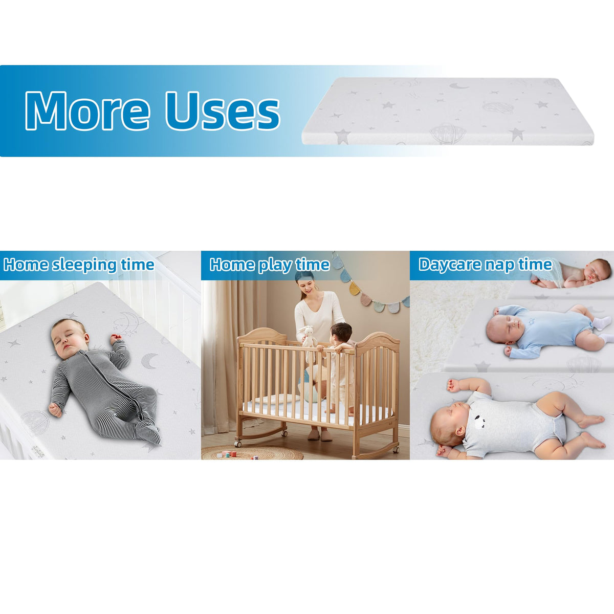Pack and Play Mattress Pad 38"x26"x3" Dual-Sided I6956