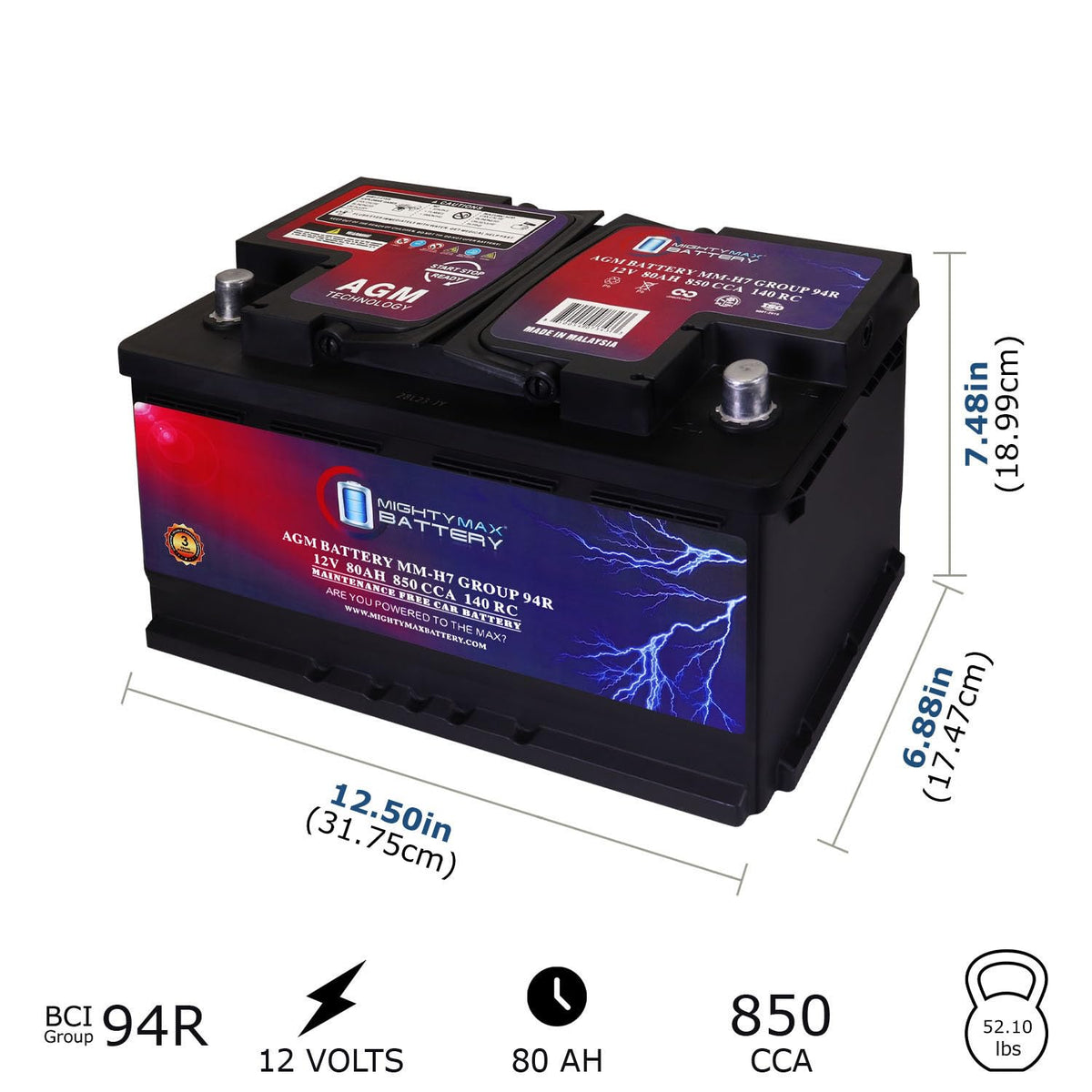 12V 80AH 850 CCA Replacement Battery F34135