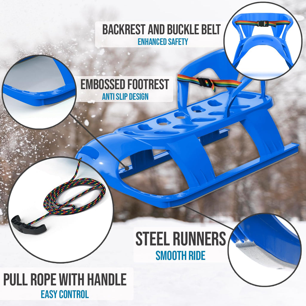 Snow Sled with Pull Rope, Backrest and Safety Belt G8980