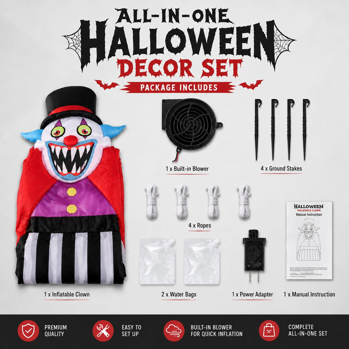 11FT Giant Halloween Inflatables Clown Ghost with LED Lights V745221