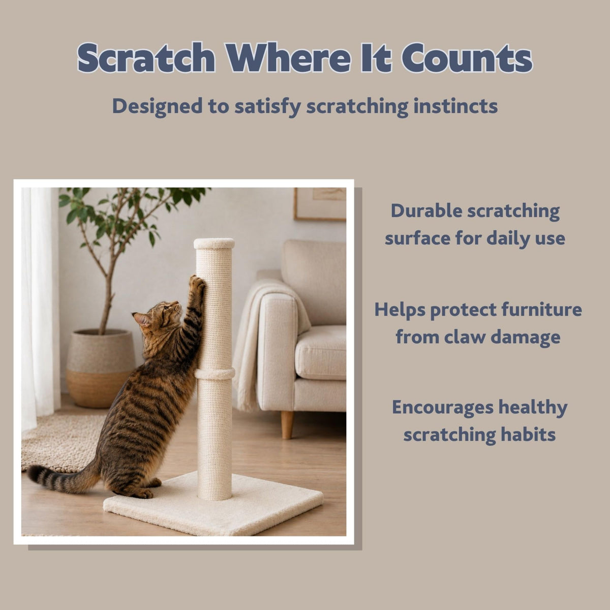 Beige Jute Cat Scratching Post K599