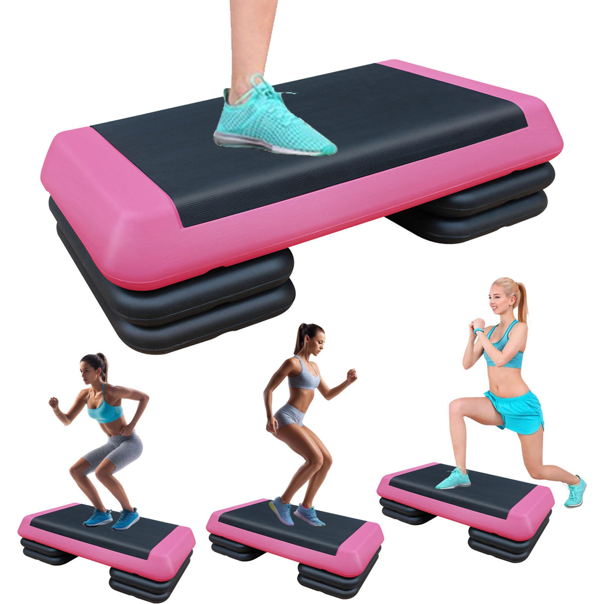 43" Adjustable Aerobic Step Platform with 4 Risers, 550 LBS Capacity F467