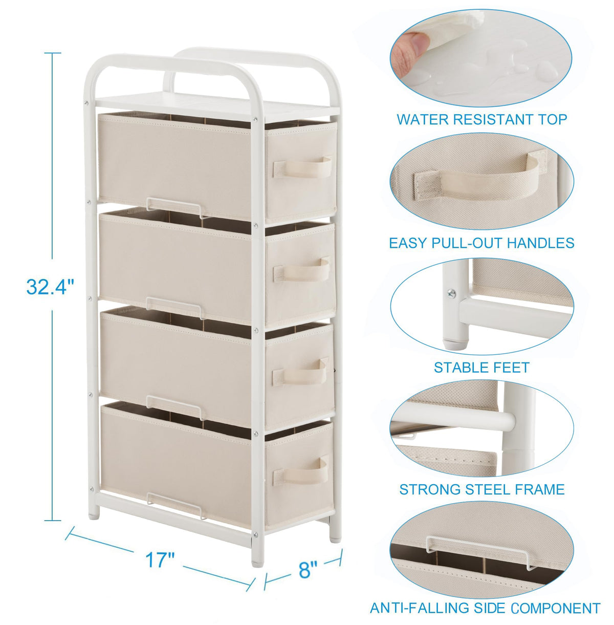 4 Drawer Narrow Fabric Dresser K712