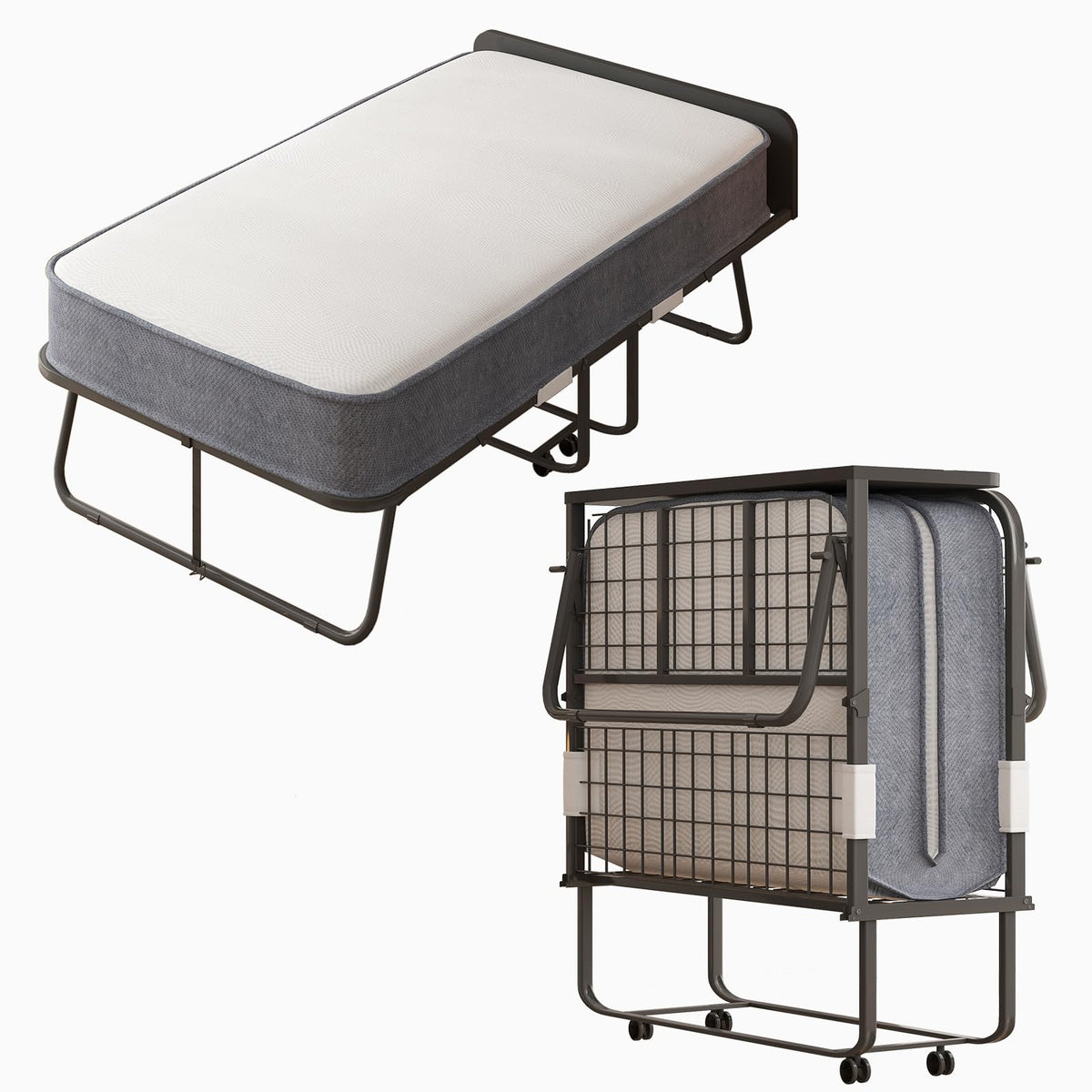 Folding Bed with 5" Memory Foam Mattress and 4 Lockable Wheels F470