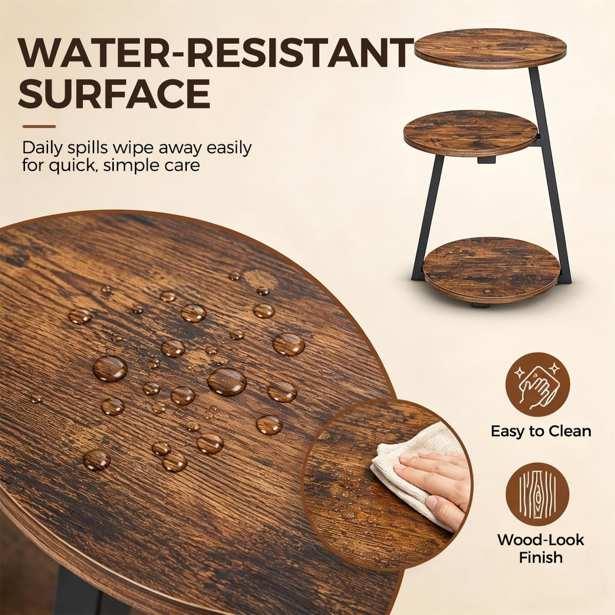 Small Round 3-Tier Side Table with Storage Shelves E26174