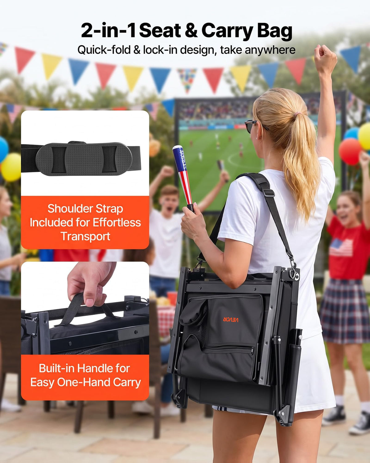 Portable Bleacher Seat with Armrest, Back Support and Cup Holder, Black U55080