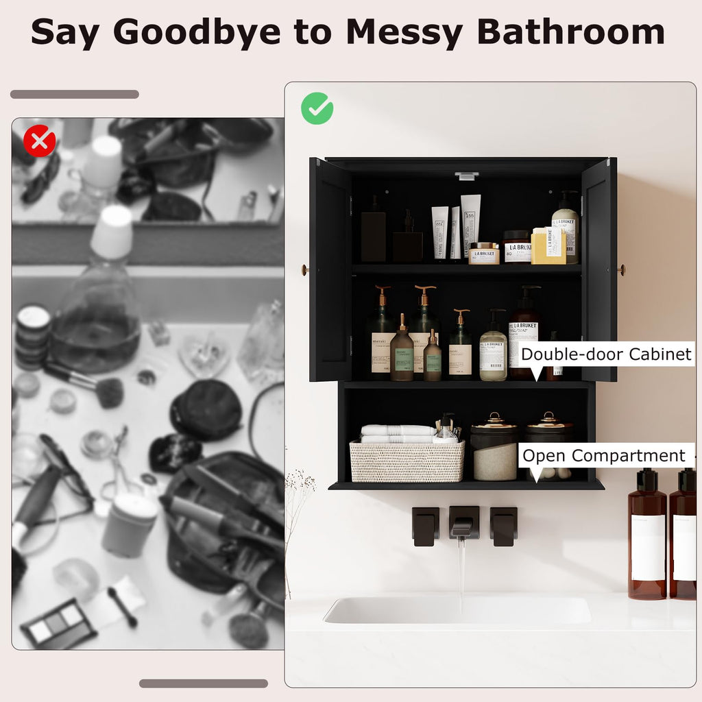Black Wooden Bathroom Wall Cabinet with 2 Doors X66241