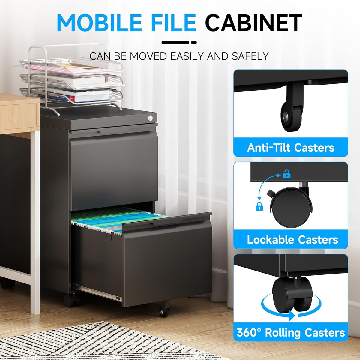 2 Drawer Mobile File Cabinet with Lock V5713