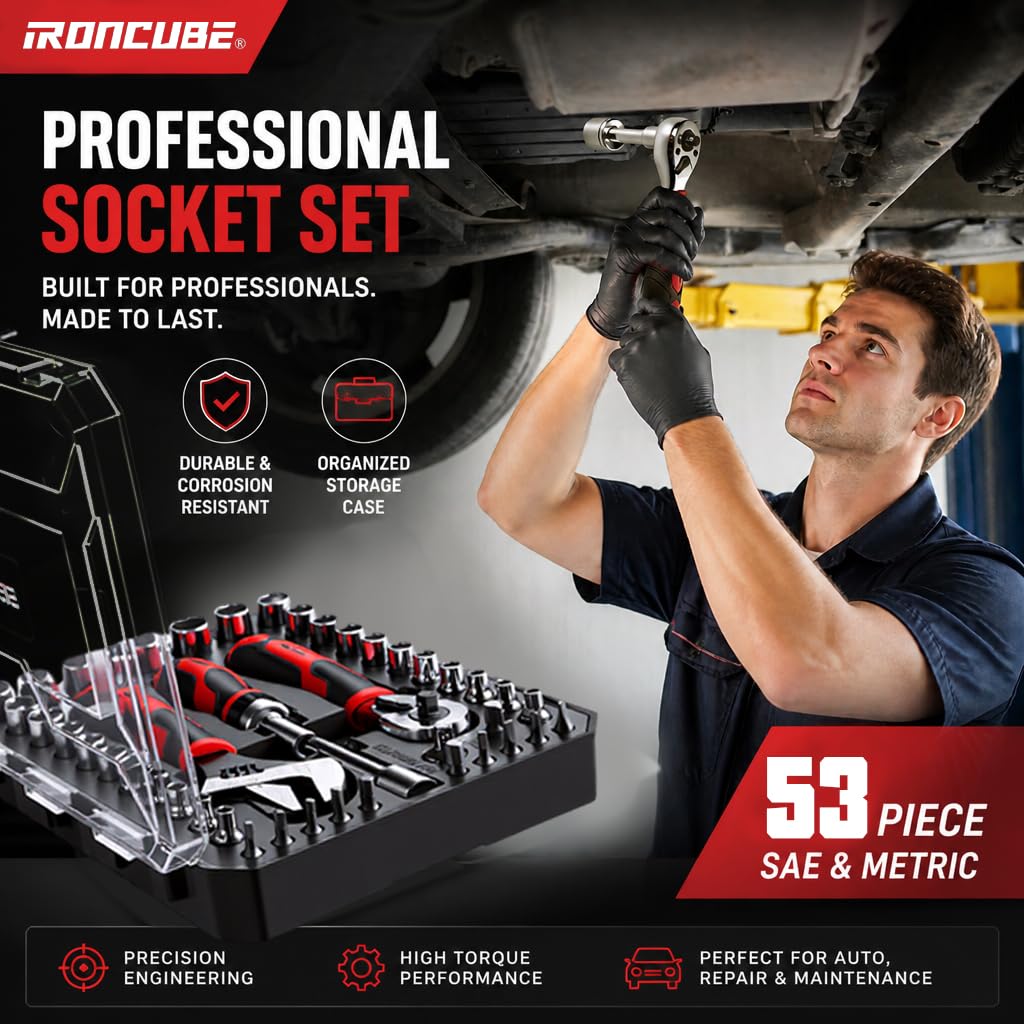 53-Piece Socket Ratchet Wrench Set with Ratcheting Screwdriver T8396