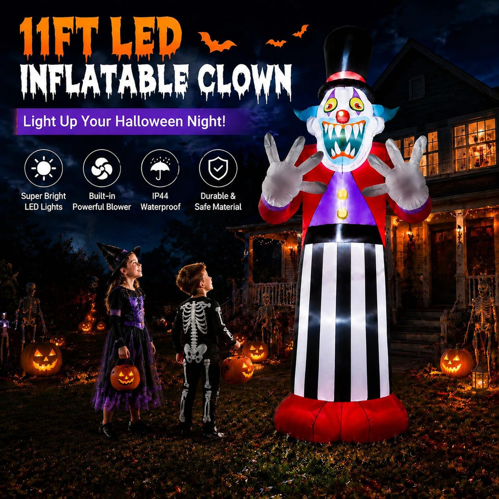 11FT Giant Halloween Inflatables Clown Ghost with LED Lights V745221