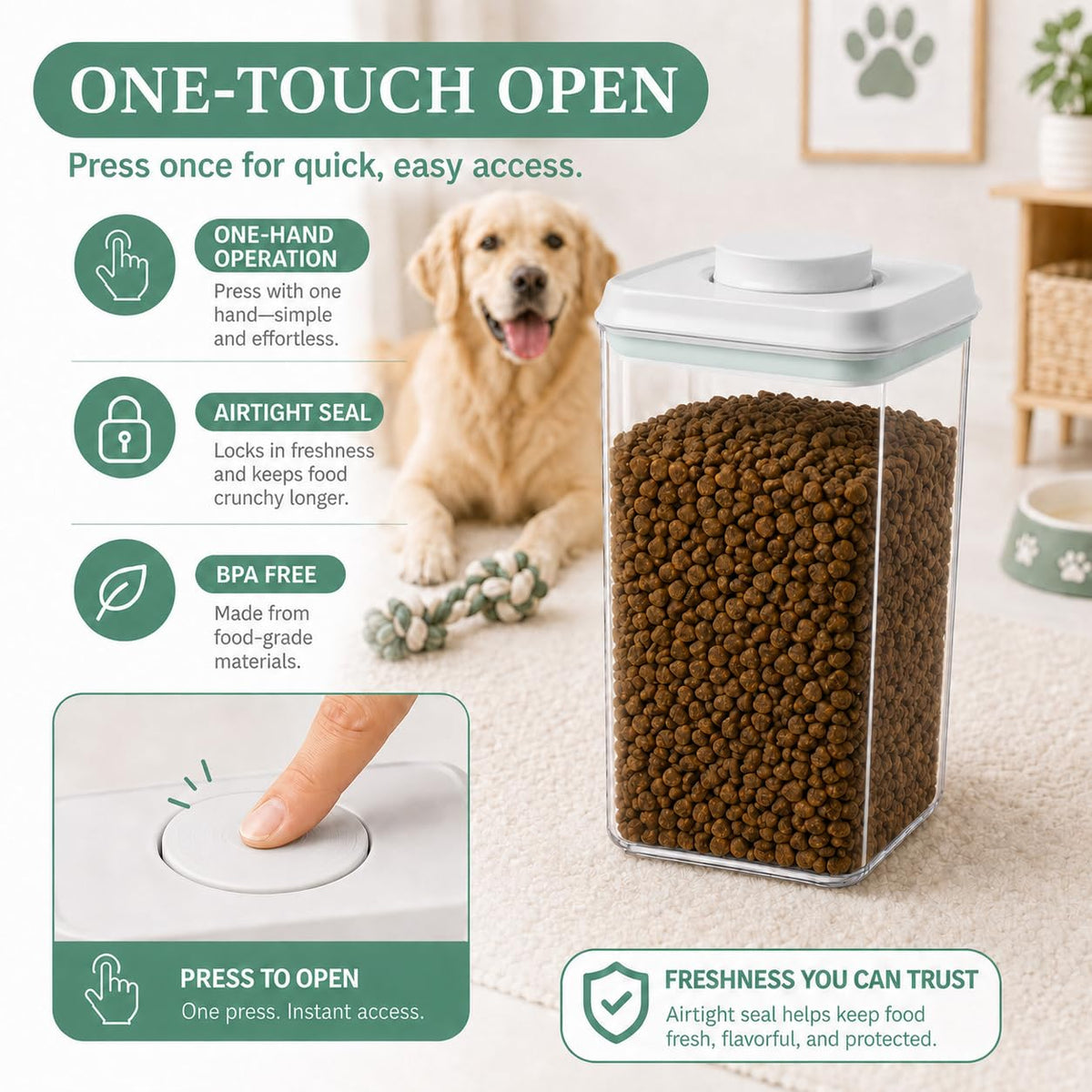 Airtight Pet Food Storage Container 4.2Qt with Lid and Scoop T138611
