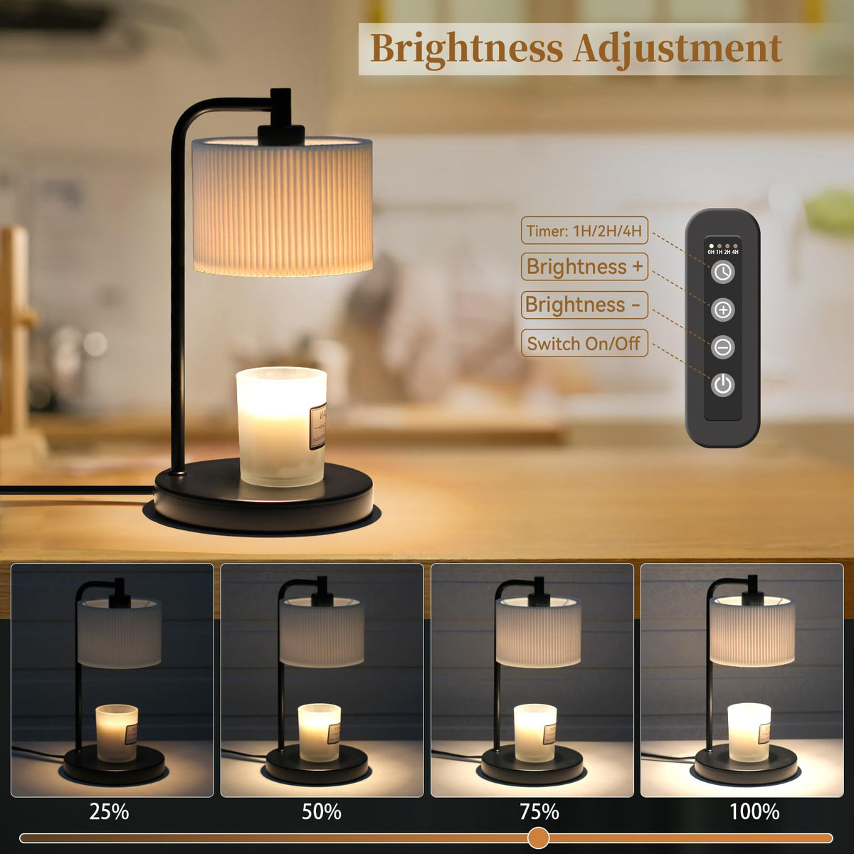 Dimmable Candle Warmer Lamp with Timer and Bulbs Black G64636