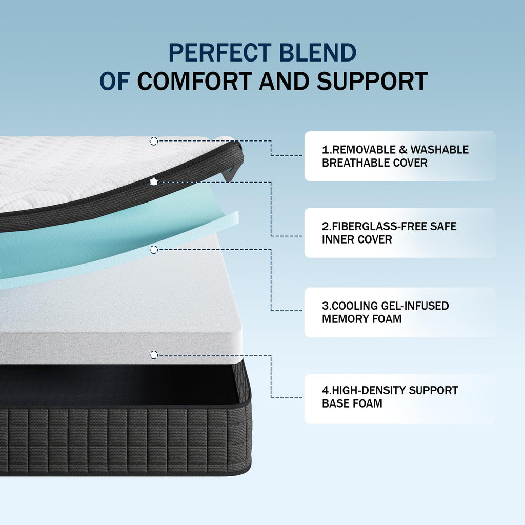 Queen 12 Inch Memory Foam Hybrid Pocket Spring Medium Firm Mattress Q1376