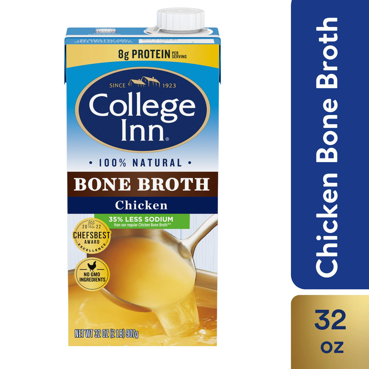 100% Natural Reduced Sodium Chicken Bone Broth 32 Oz (Pack of 12) I99137