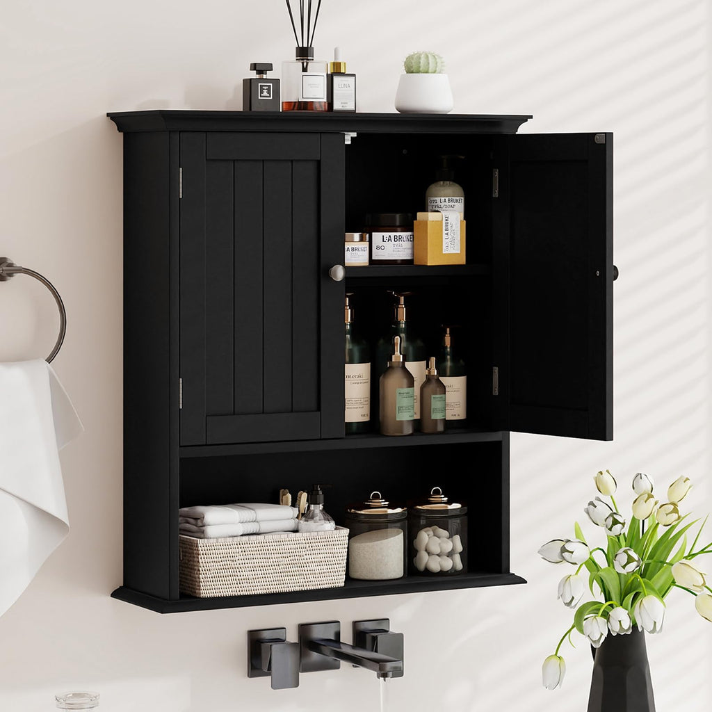 Black Wooden Bathroom Wall Cabinet with 2 Doors X66241