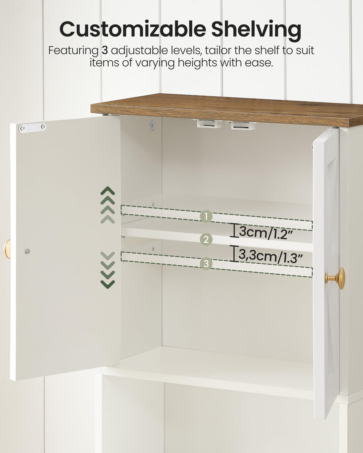 White and Walnut Bathroom Wall Cabinet with Towel Bar J797357