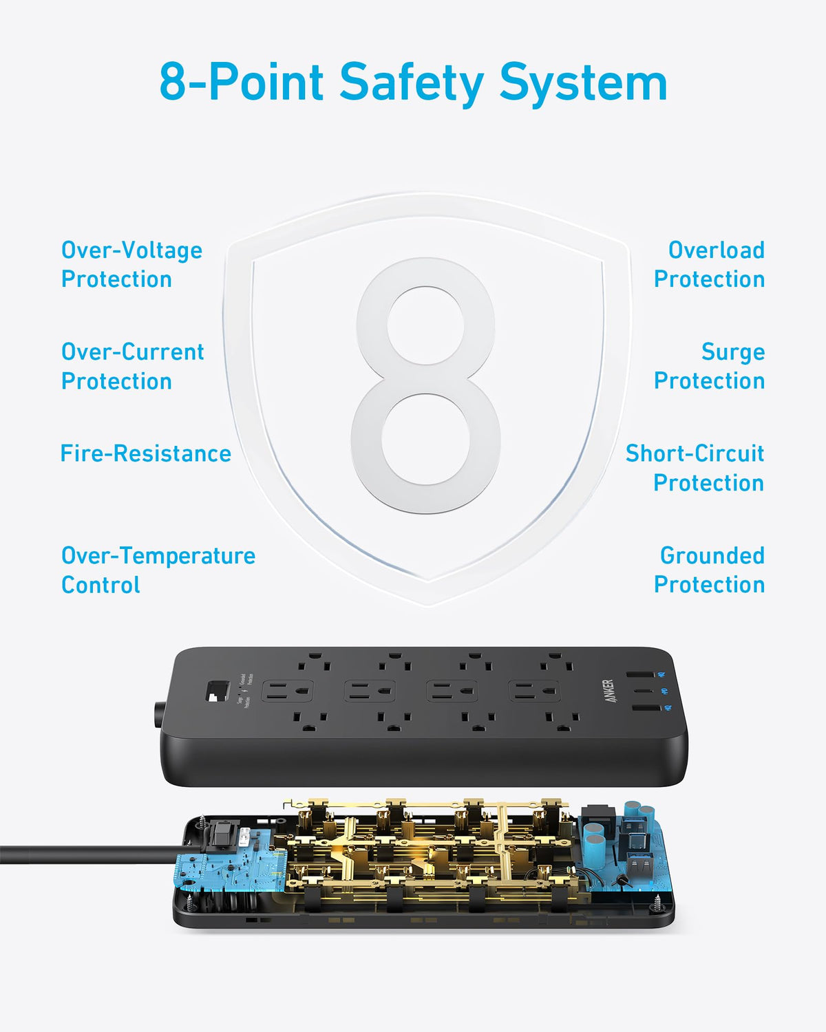 Power Strip with Surge Protector, Outlet Extender, 20W, 12 AC K833