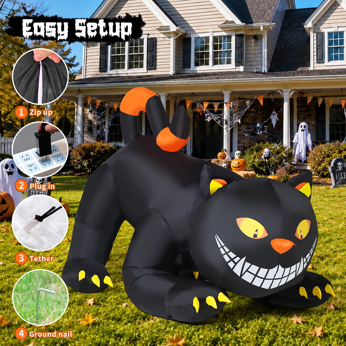 6 FT Halloween Inflatable Black Cat with LED Lights Y132