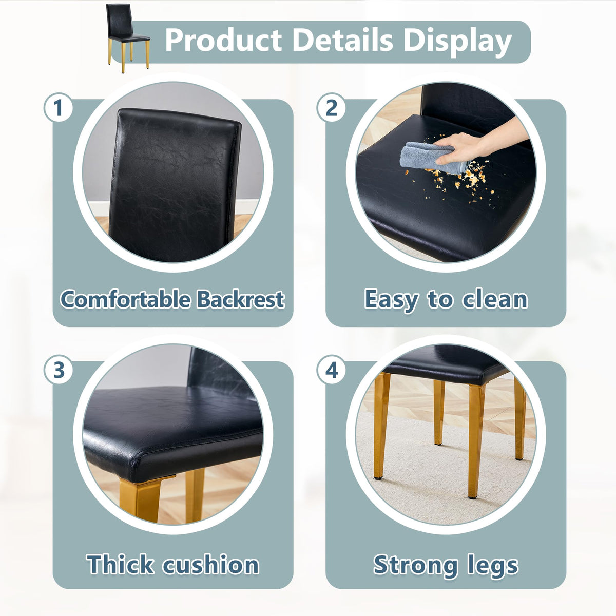 Black PU Leather Dining Chairs Set of 6 R168