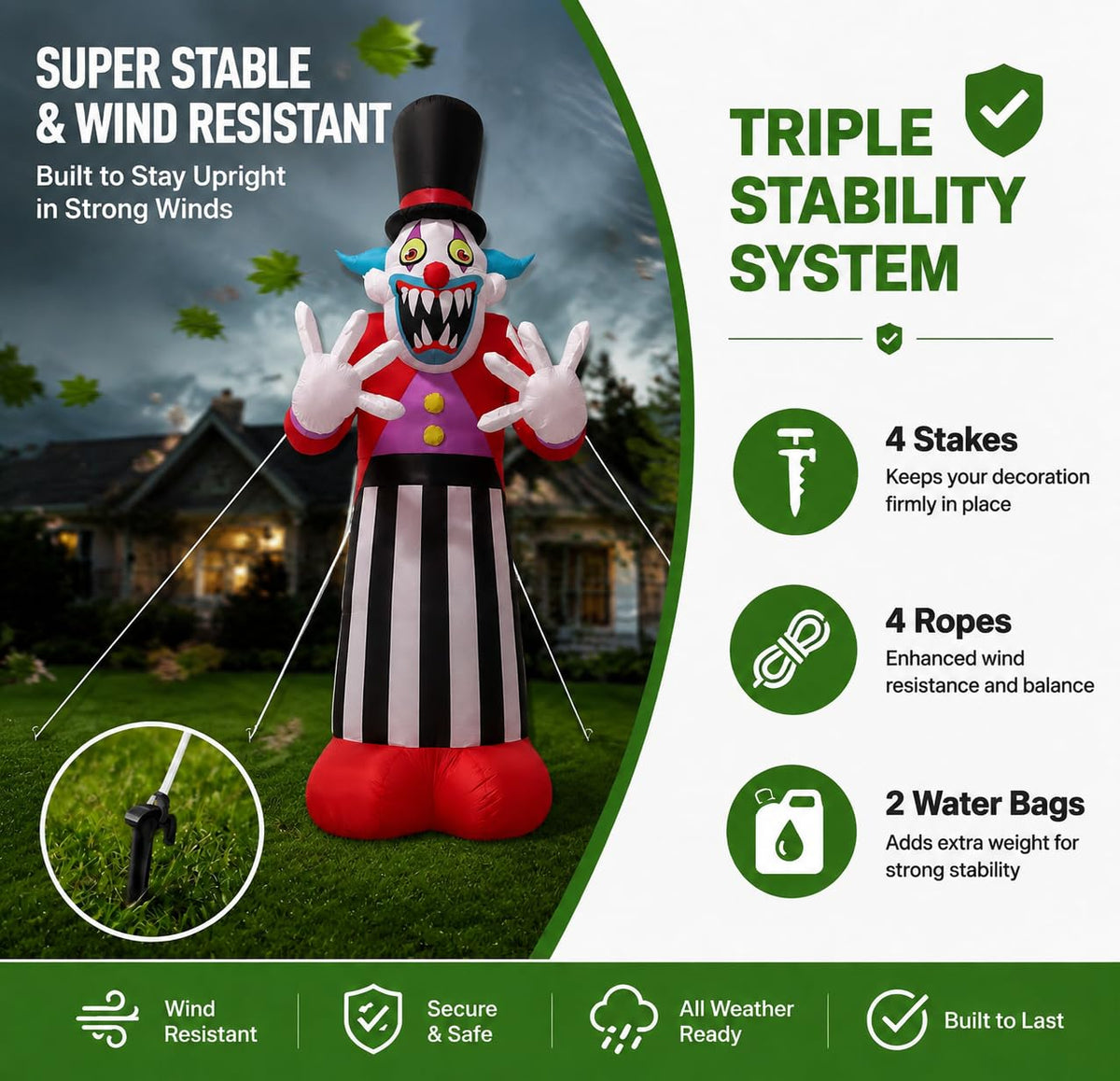 11FT Giant Halloween Inflatables Clown Ghost with LED Lights V745221