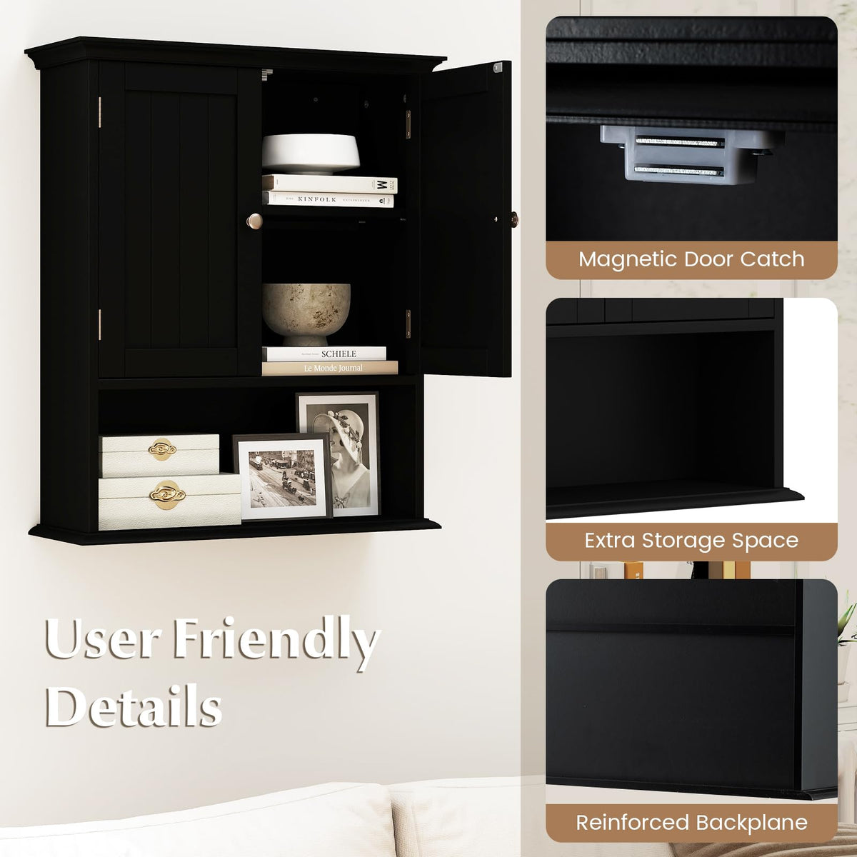 Black Wooden Bathroom Wall Cabinet with 2 Doors X66241