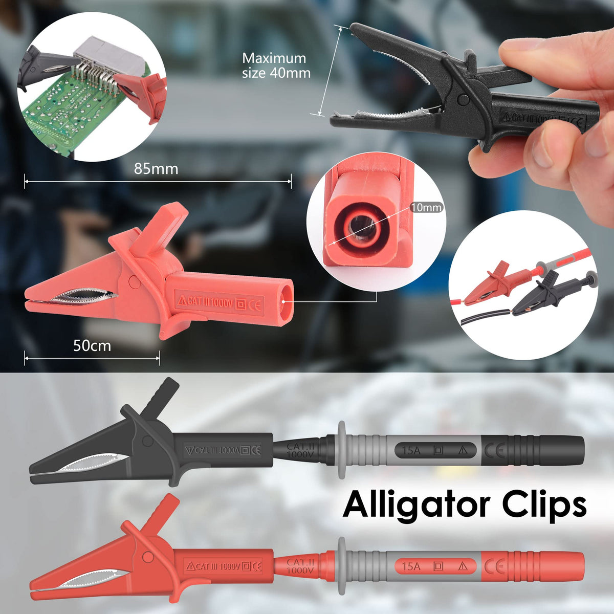 4mm Banana Plug Test Leads with Alligator Clips W296