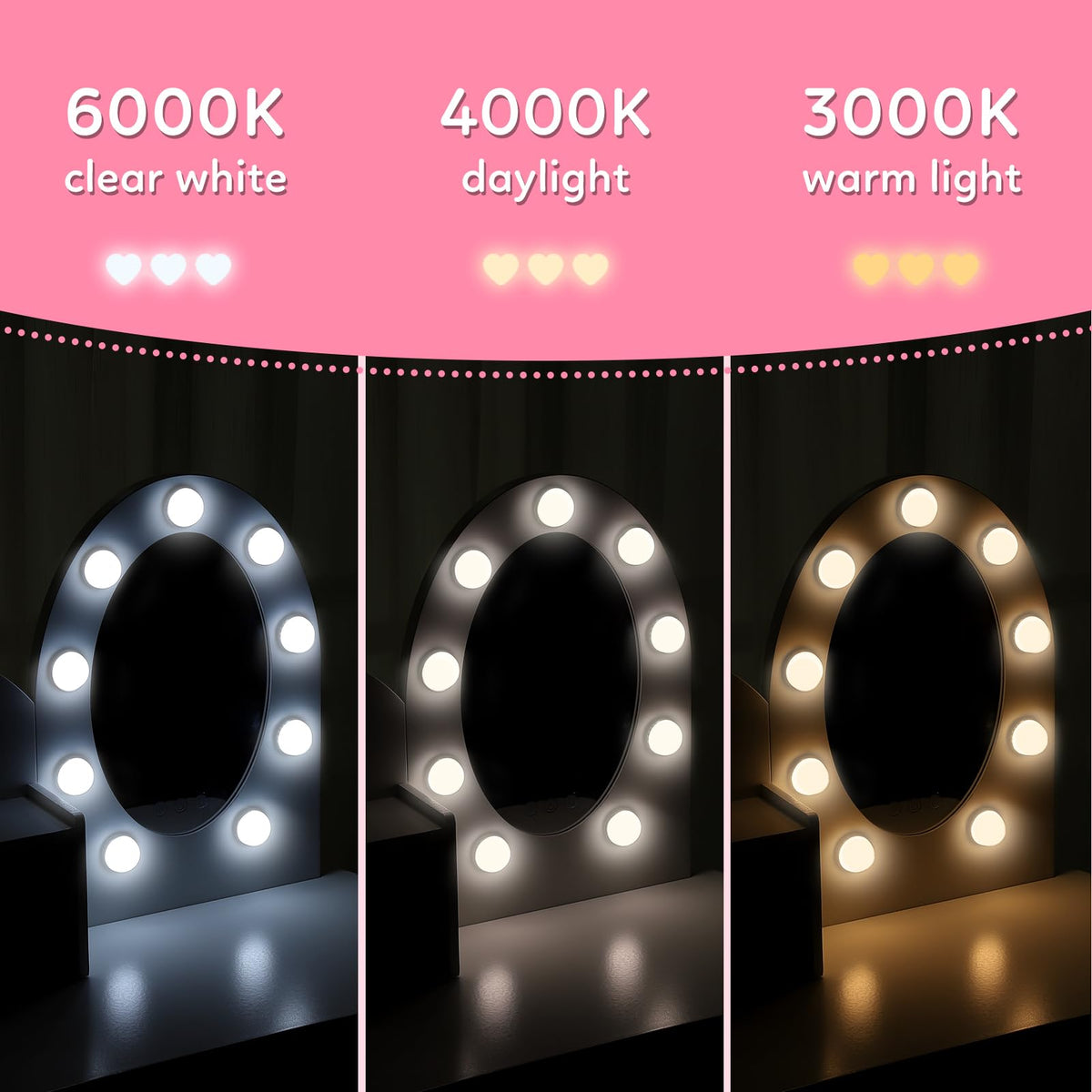 White Kids Vanity Table with LED Mirror & Stool J413871