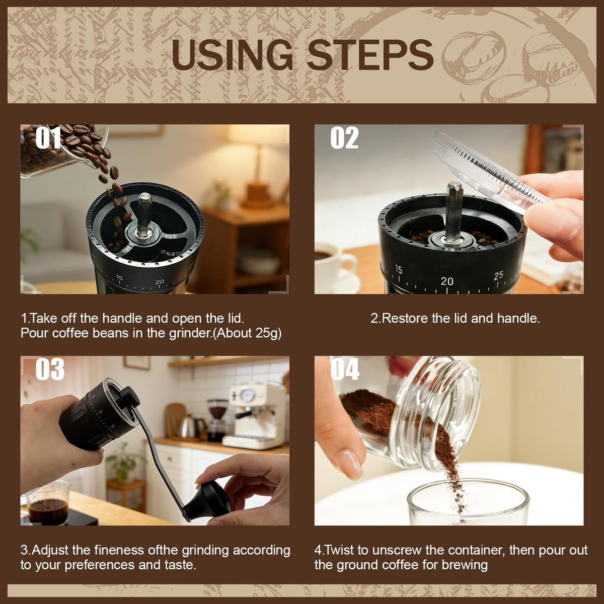 Manual Coffee Grinder with 40 Adjustable Settings, 30g Capacity J62004