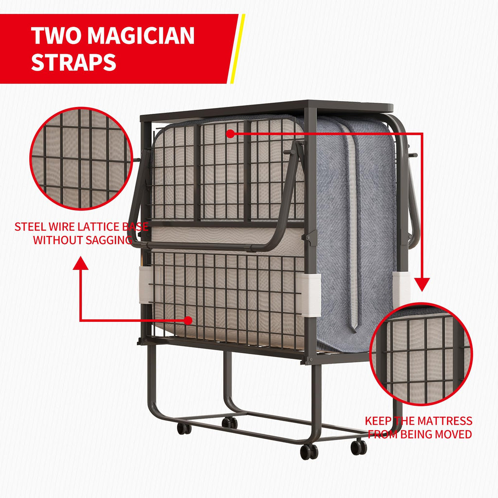 Folding Bed with 5" Memory Foam Mattress and 4 Lockable Wheels F470
