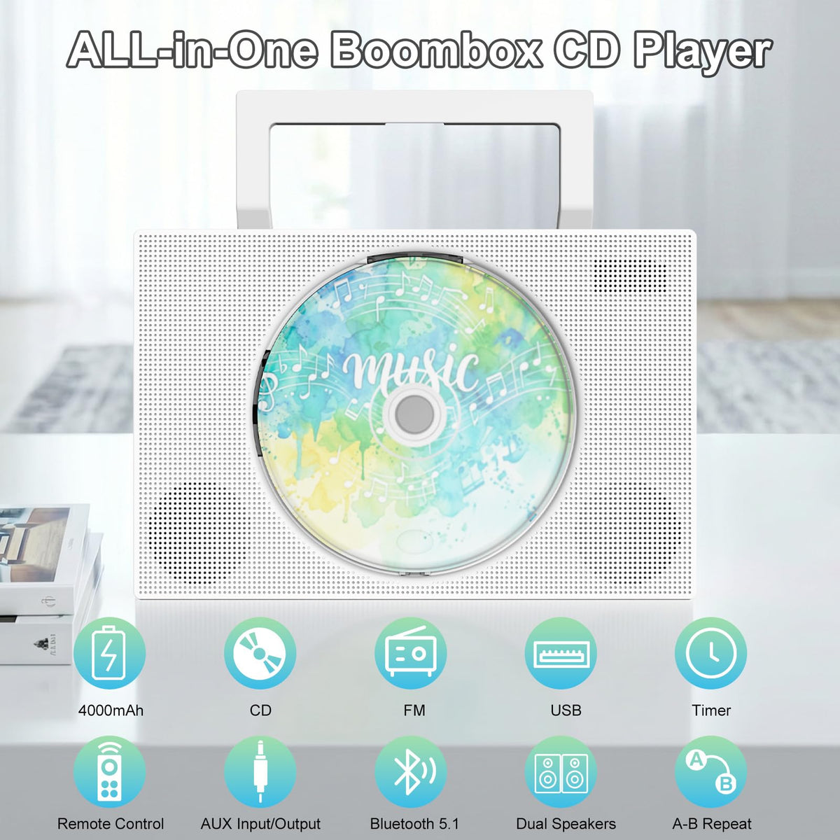 Portable CD Player with Bluetooth & Speakers Q776